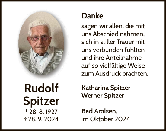 Traueranzeige von Rudolf Spitzer von WLZ