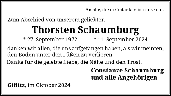 Traueranzeige von Thorsten Schaumburg von WLZ