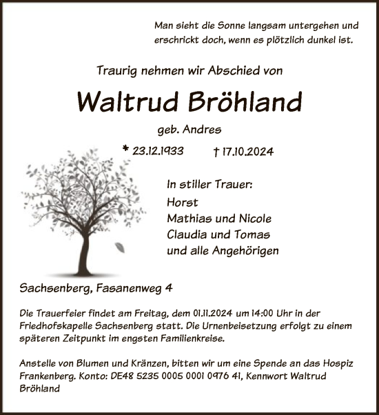 Traueranzeige von Waltrud Bröhland von WLZ