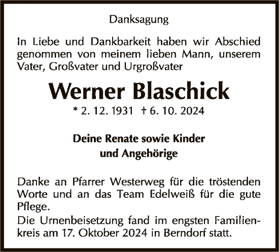 Traueranzeige von Werner Blaschick von WLZ