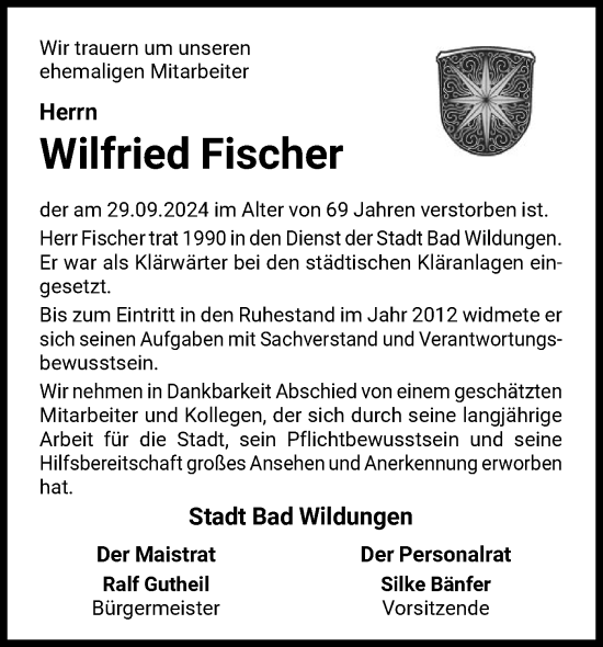 Traueranzeige von Wilfried Fischer von WLZ