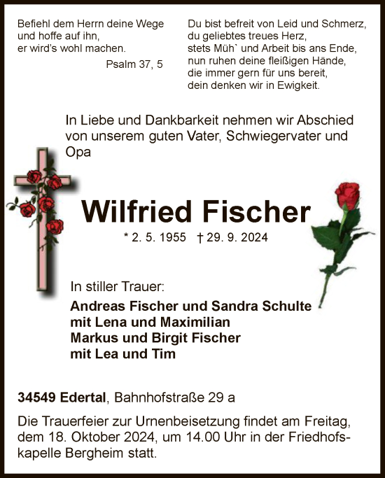 Traueranzeige von Wilfried Fischer von WLZ