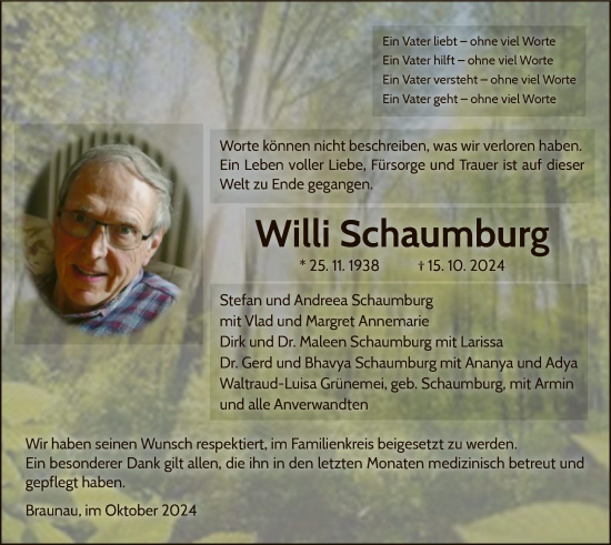 Traueranzeige von Willi Schaumburg von WLZ