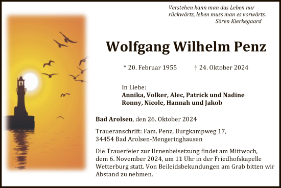 Traueranzeige von Wolfgang Wilhelm Penz von WLZ