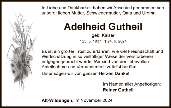 Traueranzeige von Adelheid Gutheil von WLZ