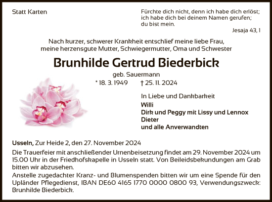 Traueranzeige von Brunhilde Gertrud Biederbick von WLZ