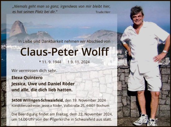 Traueranzeige von Claus-Peter Wolff von WLZ