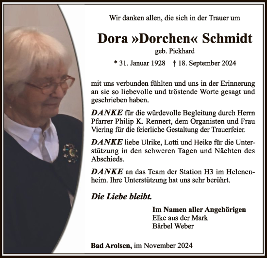 Traueranzeige von Dora Schmidt von WLZ