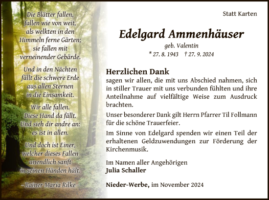 Traueranzeige von Edelgard Ammenhäuser von WLZ