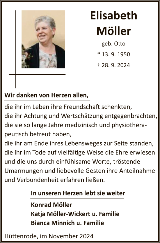 Traueranzeige von Elisabeth Möller von HNAWLZHNA