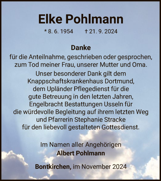 Traueranzeige von Elke Pohlmann von WLZ