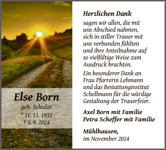 Traueranzeige von Else Born von WLZ