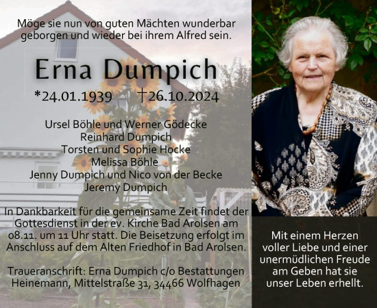 Traueranzeige von Erna Dumpich von WLZ