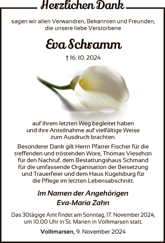 Traueranzeige von Eva Schramm von WLZ