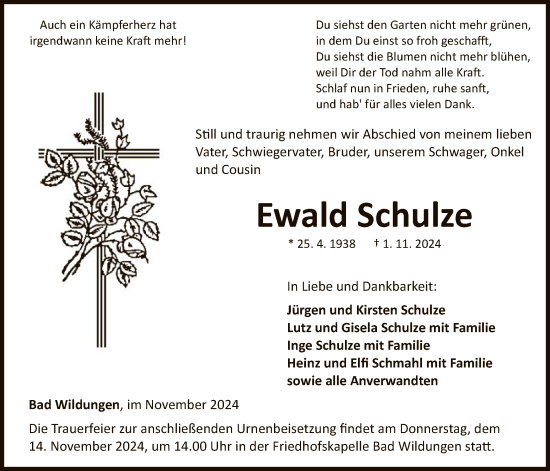 Traueranzeige von Ewald Schulze von WLZ