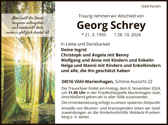 Traueranzeige von Georg Schrey von WLZ