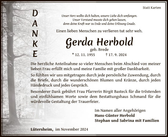 Traueranzeige von Gerda Herbold von WLZ