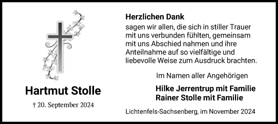 Traueranzeige von Hartmut Stolle von HNAWLZ