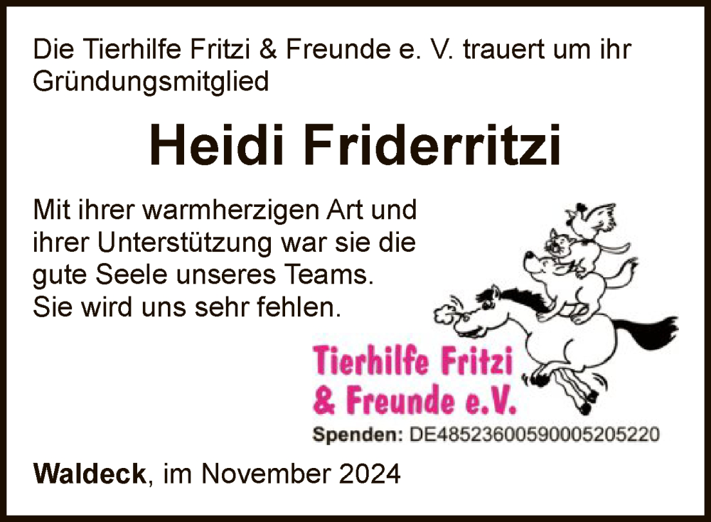  Traueranzeige für Heidi Friderritzi vom 30.11.2024 aus WLZ