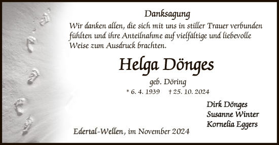 Traueranzeige von Helga Dönges von WLZ