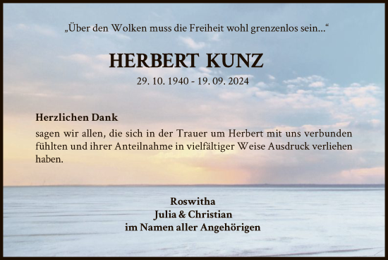 Traueranzeige von Herbert Kunz von WLZ