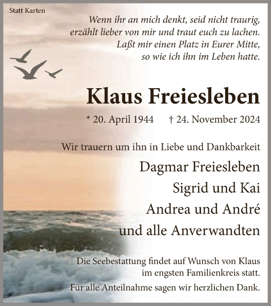 Traueranzeige von Klaus Freiesleben von WLZ