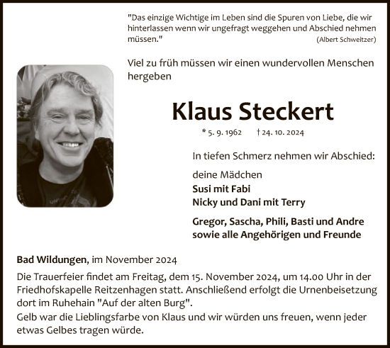 Traueranzeige von Klaus Steckert von WLZ