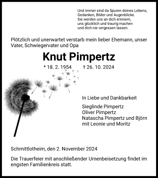 Traueranzeige von Knut Pimpertz von WLZ