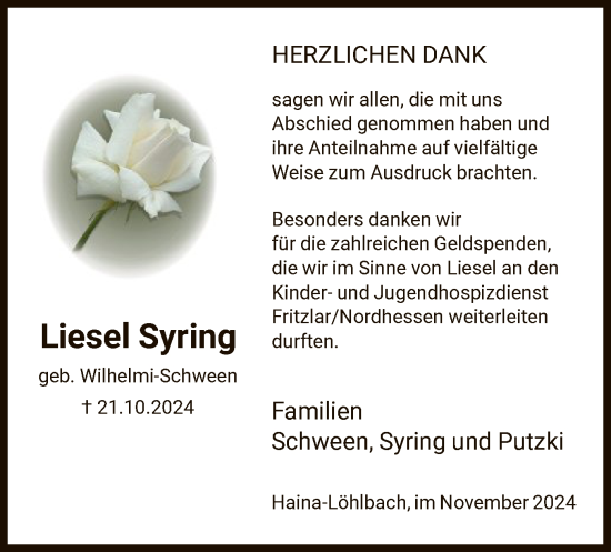 Traueranzeige von Liesel Syring von HNAWLZ