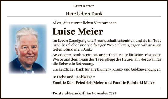 Traueranzeige von Luise Meier von WLZ