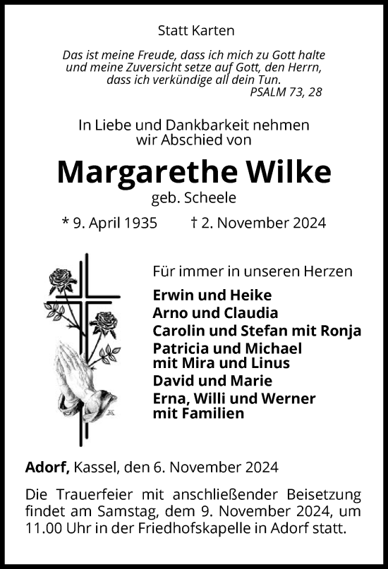 Traueranzeige von Margarethe Wilke von WLZ