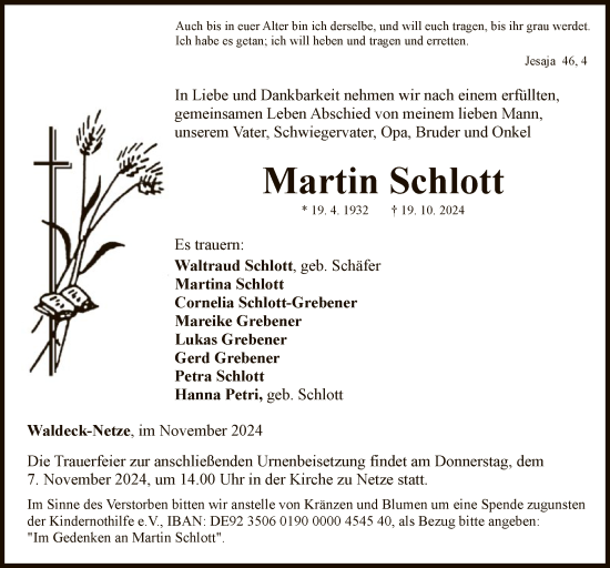 Traueranzeige von Martin Schlott von WLZ