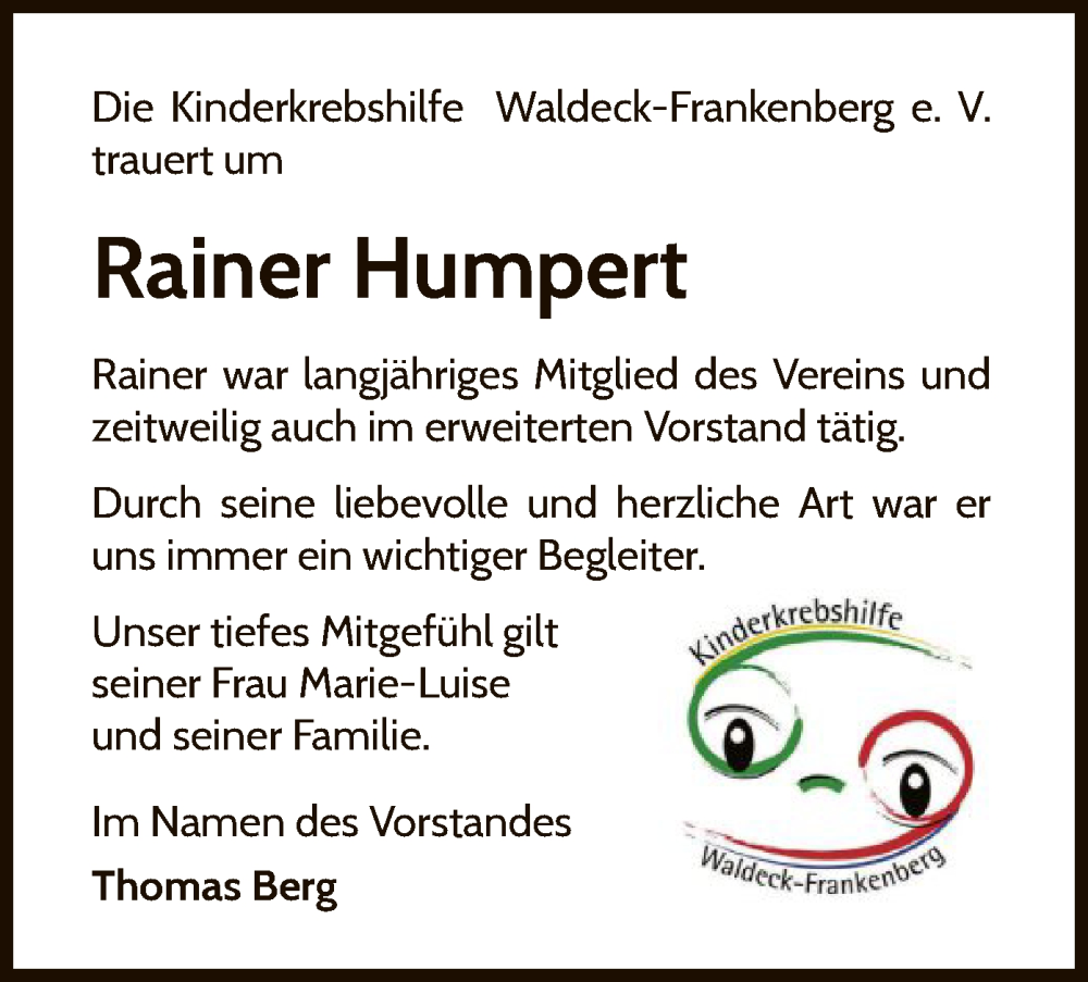  Traueranzeige für Rainer Humpert vom 13.11.2024 aus WLZ