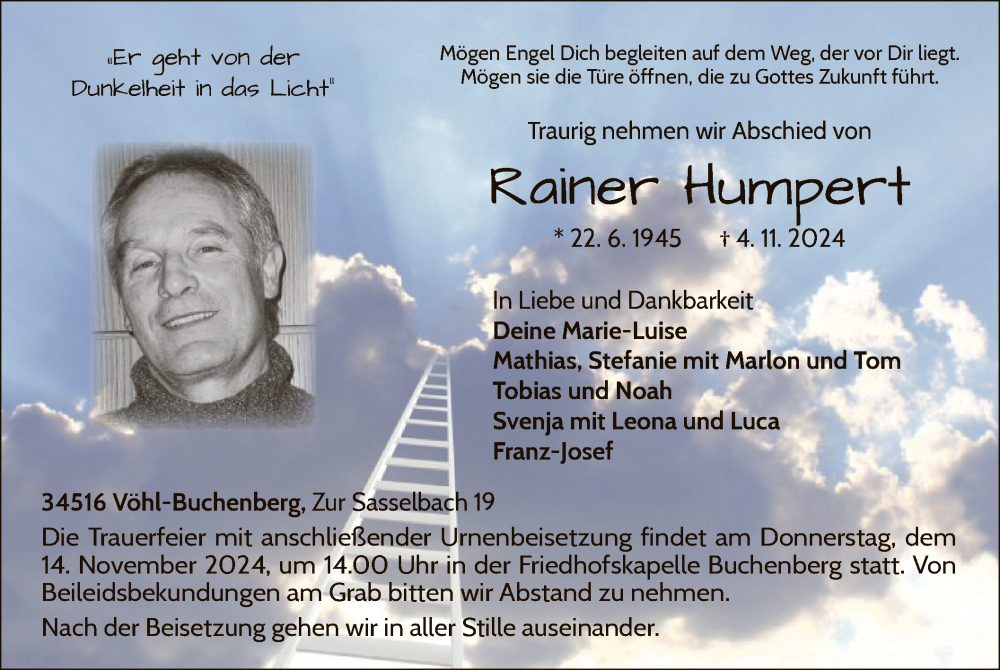  Traueranzeige für Rainer Humpert vom 09.11.2024 aus WLZ