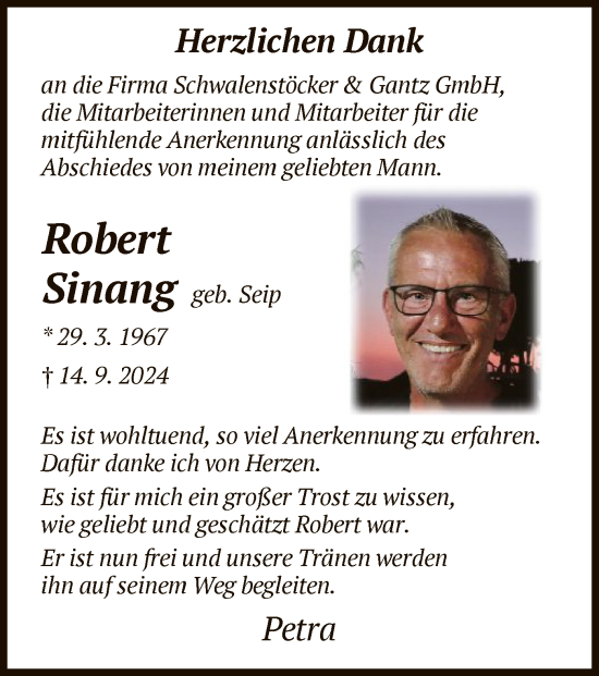 Traueranzeige von Robert Sinang von WLZ