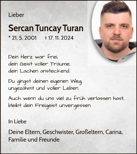 Traueranzeige von Sercan Tuncay Turan von WLZ