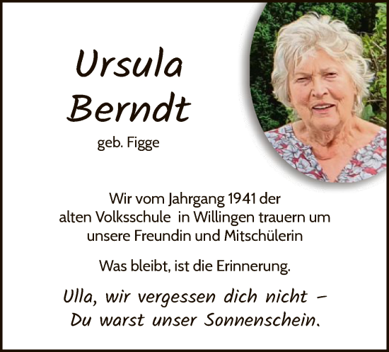 Traueranzeige von Ursula Berndt von WLZ