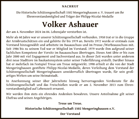 Traueranzeige von Volker Ashauer von WLZ