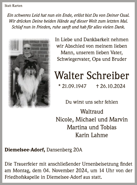 Traueranzeige von Walter Schreiber von WLZ