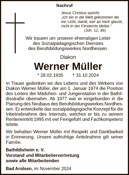 Traueranzeige von Werner Müller von WLZ