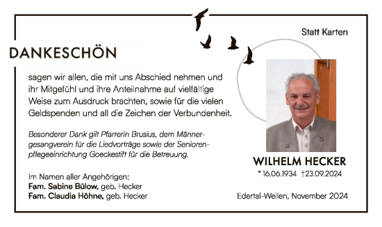 Traueranzeige von Wilhelm Hecker von WLZ