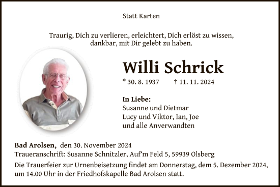 Traueranzeige von Willi Schrick von WLZ