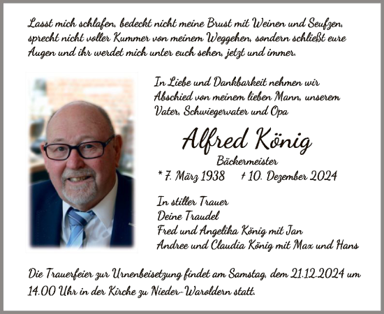 Traueranzeige von Alfred König von WLZ