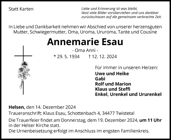 Traueranzeige von Annemarie Esau von WLZ