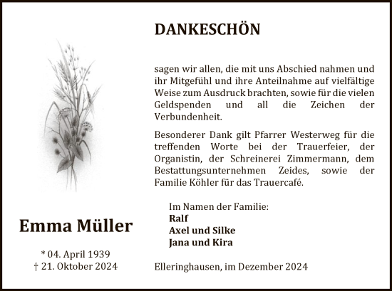 Traueranzeige von Emma Müller von WLZ