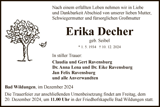 Traueranzeige von Erika Decher von WLZ