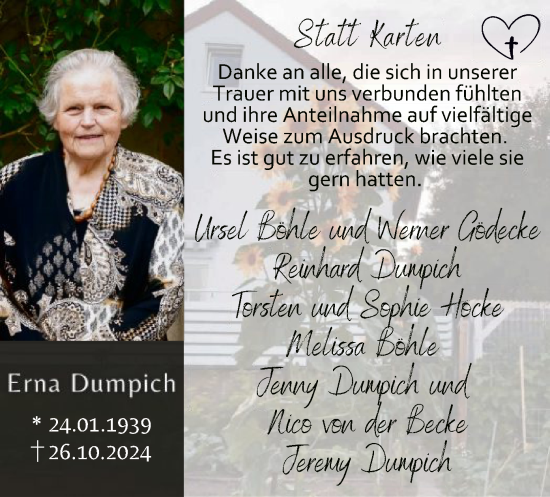 Traueranzeige von Erna Dumpich von WLZ