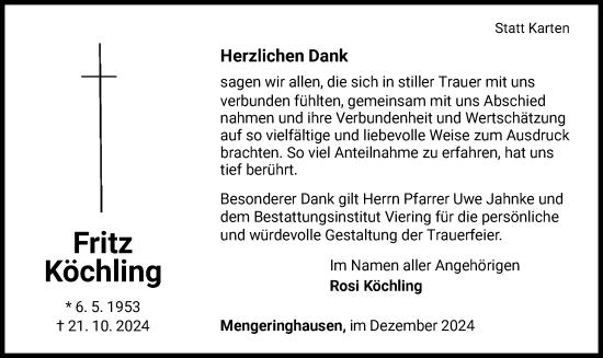 Traueranzeige von Fritz Köchling von WLZ