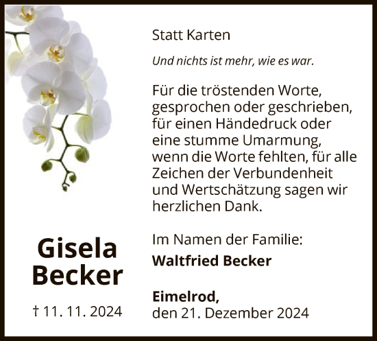 Traueranzeige von Gisela Becker von WLZ