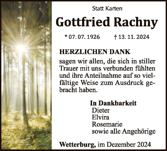 Traueranzeige von Gottfried Rachny von WLZ